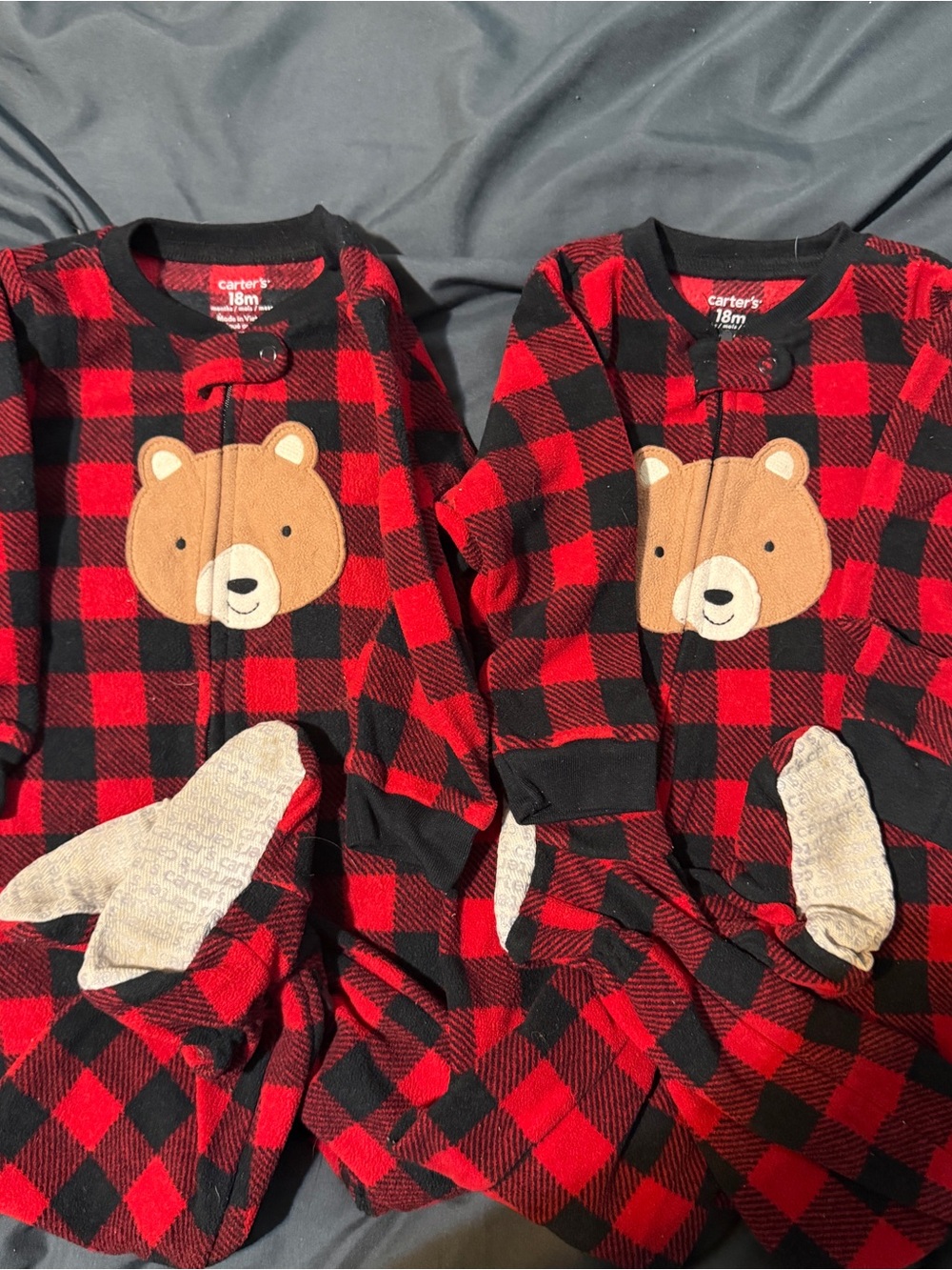 Carter's Red and Black Buffalo Plaid Bear Footed Sleepers
